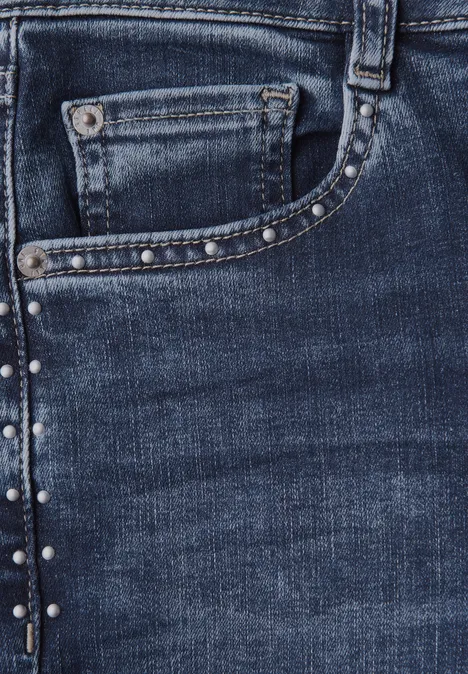Jeans mit Schlitz und Nieten Dark Blue Wash