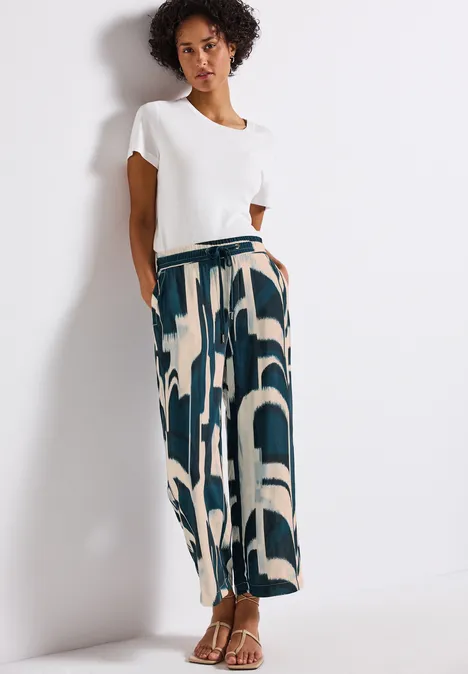 Ikat Wide Leg Hose tide blue