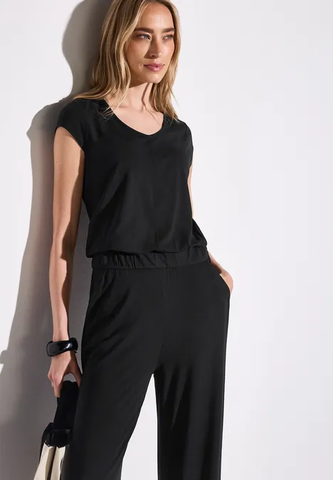 Wide Leg Jersey-Jumpsuit Black