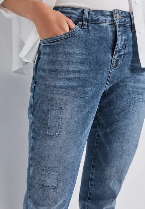 Jeans boyfriend mid blue random washed