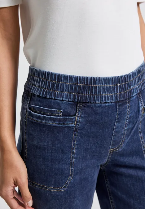 Jeans mit Elastikbund deep indigo washed