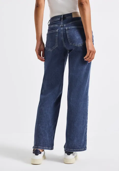 Wide Leg Jeans mit Nieten Mid Blue Soft Washed