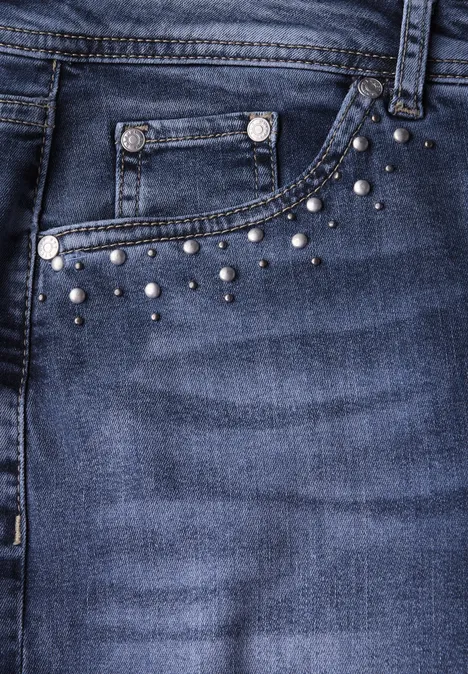 Wide Leg Jeans mit Nieten Mid Blue Soft Washed