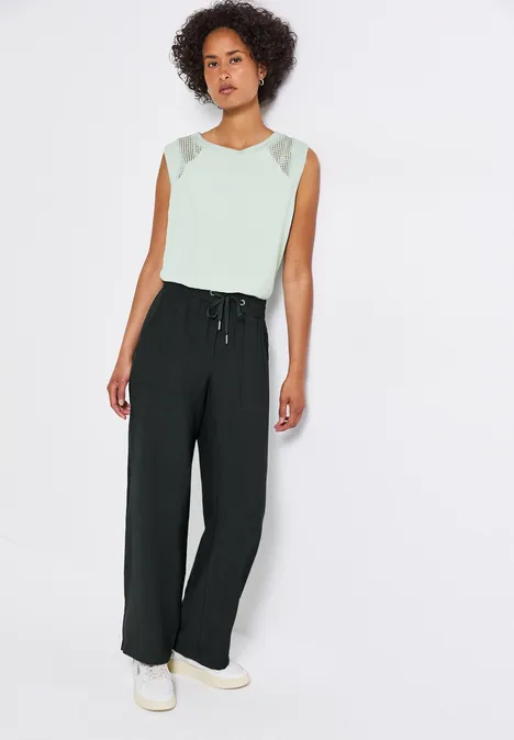 Wide Leg Crepe Hose pine grove green