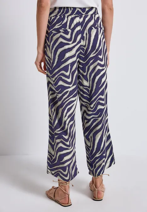 Gemusterte Wide Leg Hose deep blue