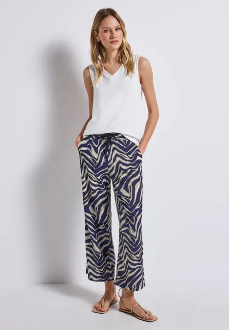 Gemusterte Wide Leg Hose deep blue