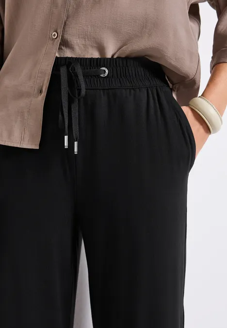 Wide Leg Hose mit Jogg Bund Black