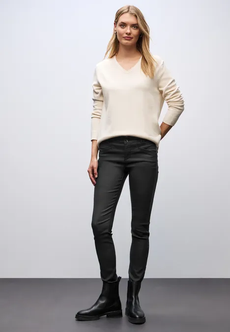 Slim Fit gecoate broek Black