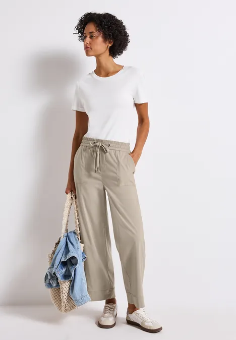 Casual Fit Hose mit Turn-Up morning beige