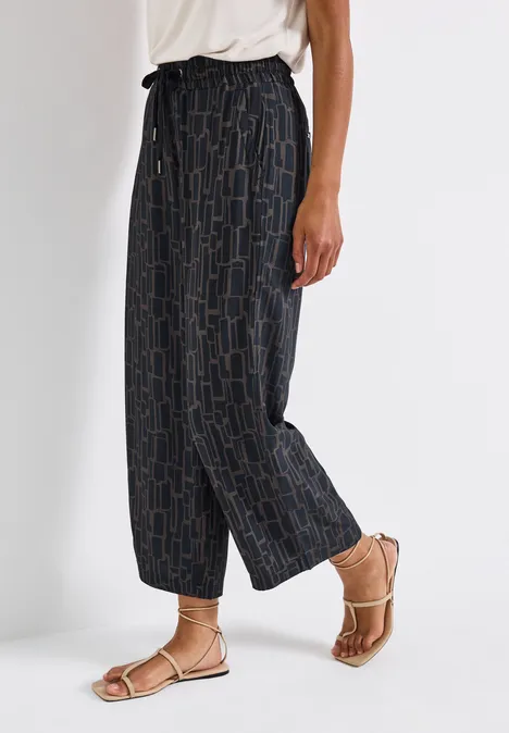 Gemusterte 7/8 Wide Leg Hose deepwater blue