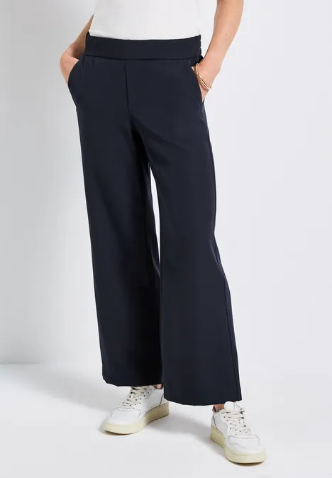 Broek met wijde pijpen in keperstof deep blue