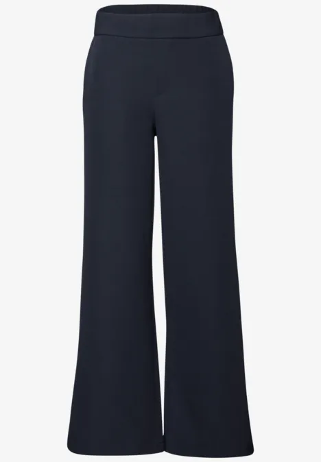 Broek met wijde pijpen in keperstof deep blue