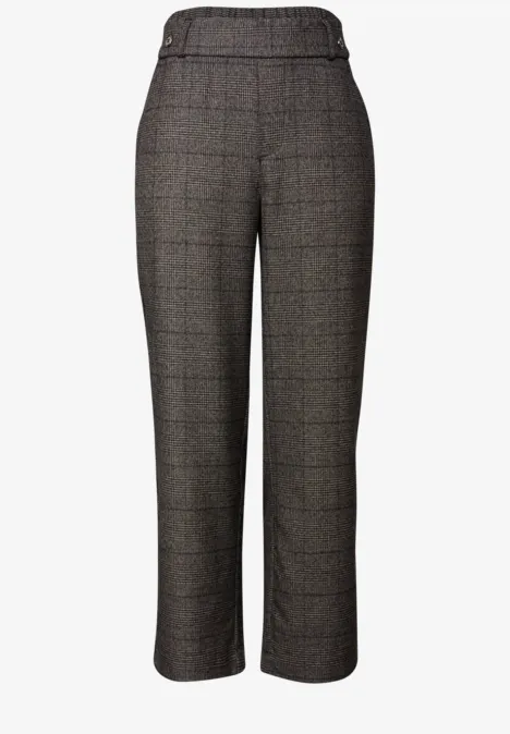Geruite straight legs broek bark brown