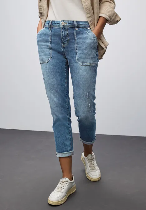 Jeans mit Destroyed Details Medium Blue Destroy washed