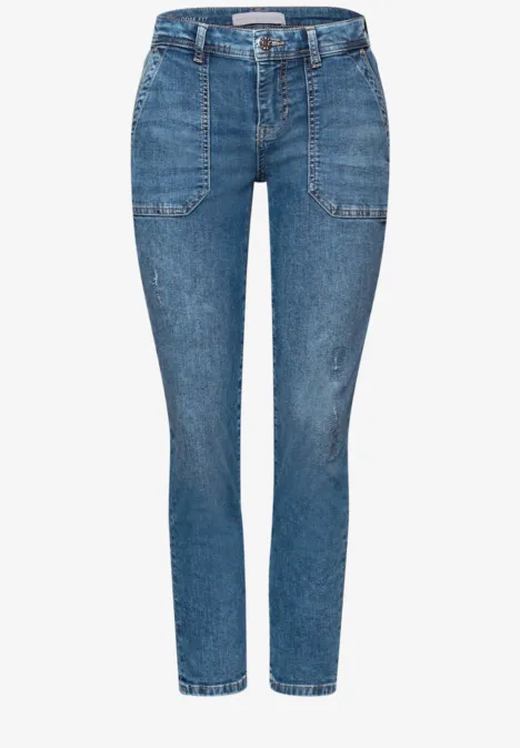 Jeans mit Destroyed Details Medium Blue Destroy washed