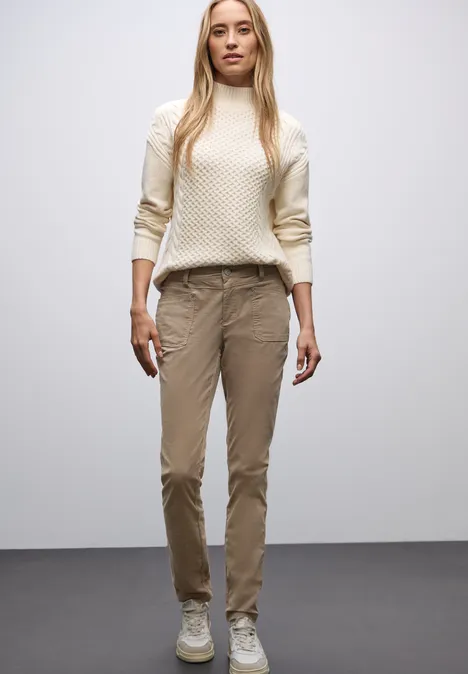 Pantalon en velours côtelé, coupe décontractée flowing beige
