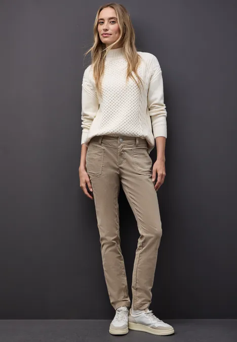 Pantalon en velours côtelé, coupe décontractée flowing beige