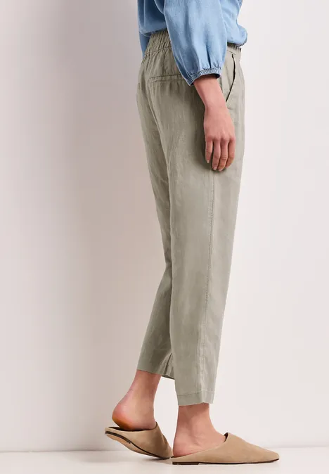 Slim Leg Hose aus Leinen mit Schnalle timeless beige