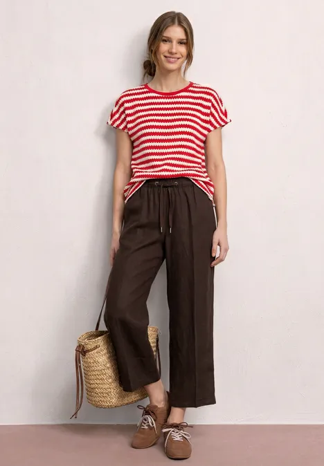 Wide Leg Hose im Loose Fit aus Leinen espresso brown
