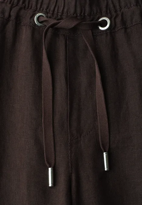 Wide Leg Hose im Loose Fit aus Leinen espresso brown