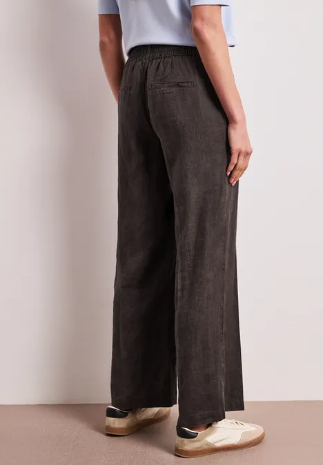 High Waist linnen broek met Wide Legs espresso brown