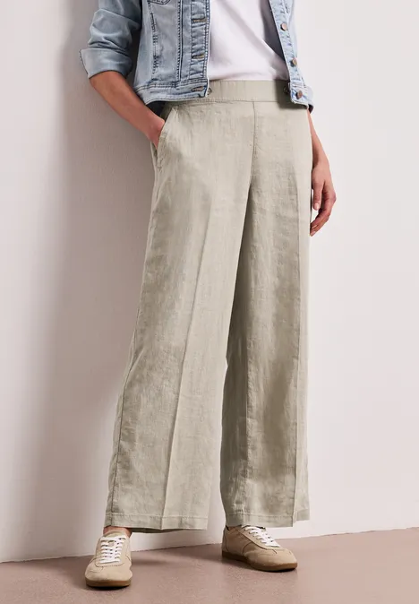 High Waist linnen broek met Wide Legs timeless beige