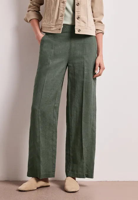 High Waist linnen broek met Wide Legs bound green