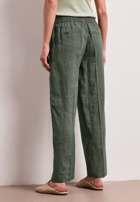 High Waist linnen broek met Wide Legs bound green