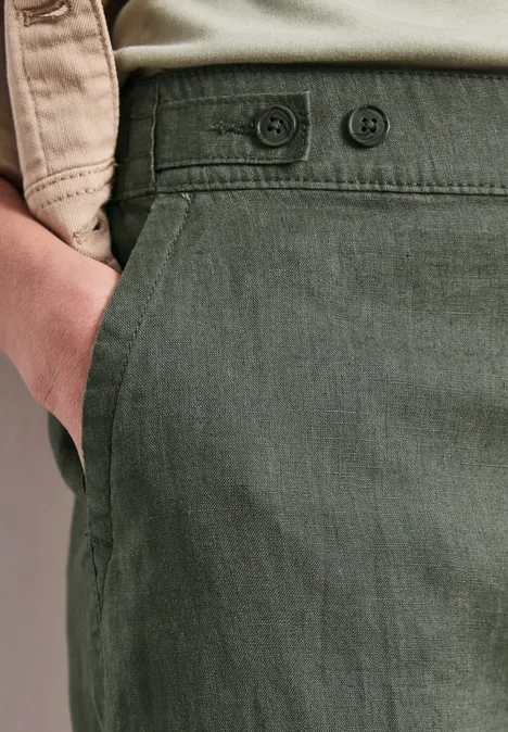 High Waist linnen broek met Wide Legs bound green