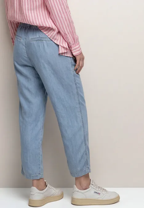 Mid Waist Slim Legs broek in een gewassen look Light Blue soft wash