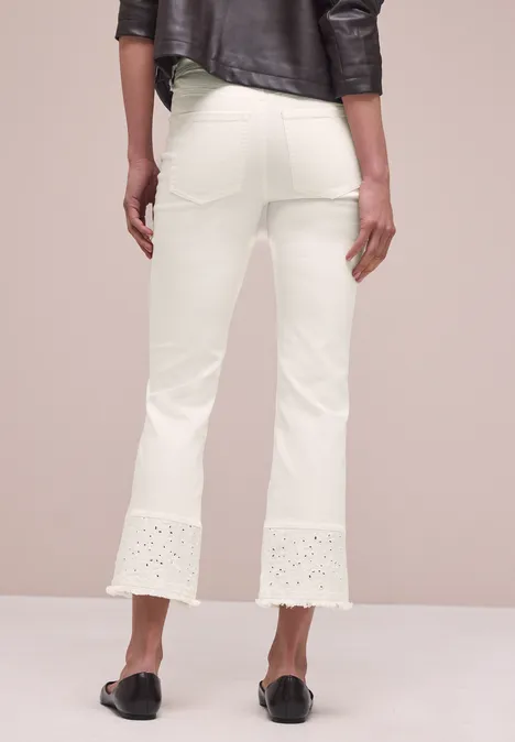 Flared Leg Jeans mit Ziersaum Ecru Washed