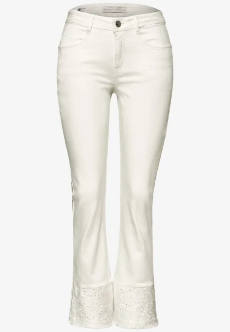 Flared Leg Jeans mit Ziersaum Ecru Washed