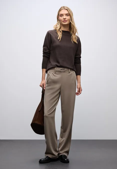 Broek met rechte pijpen en details bark brown