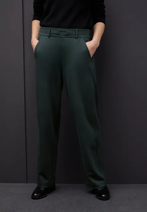 Broek met rechte pijpen en details evernight green