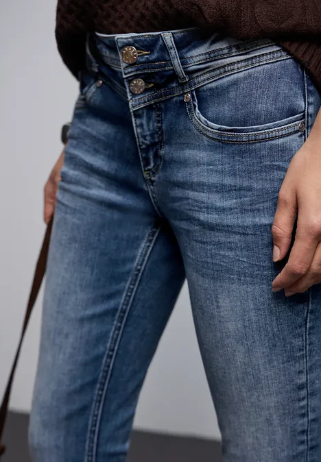 Jeans met smalle pijpen mid blue random washed