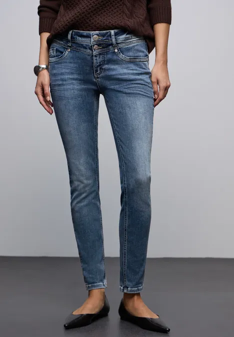 Jeans met smalle pijpen mid blue random washed