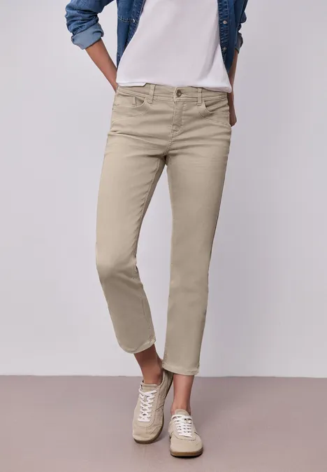 Mid Waist Straight Leg Jeans dans le Slim Fit Beige Washed