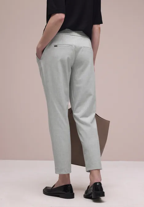 Mid Waist Slim Legs broek met gesp heather grey mel.