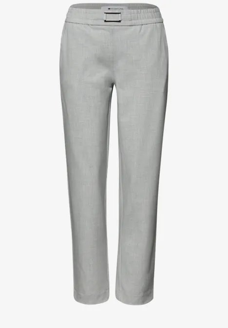 Mid Waist Slim Legs broek met gesp heather grey mel.