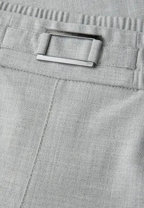 Mid Waist Slim Legs broek met gesp heather grey mel.