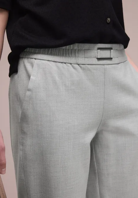 Mid Waist Slim Legs broek met gesp heather grey mel.