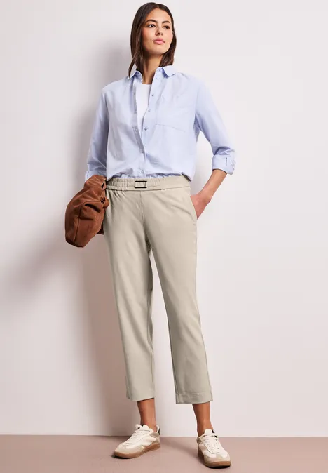 Mid Waist Slim Legs broek met gesp cobble stone