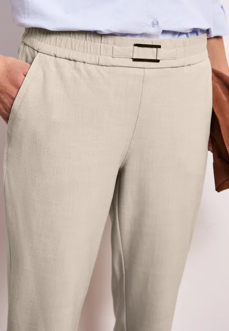 Mid Waist Slim Legs broek met gesp cobble stone