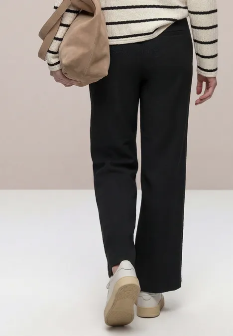 High Waist broek met wijde pijpen in casual pasvorm Black