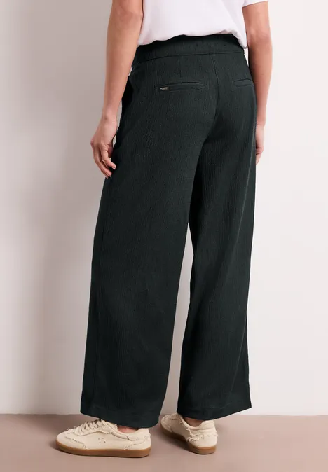 High Waist broek met wijde pijpen in casual pasvorm pine grove green
