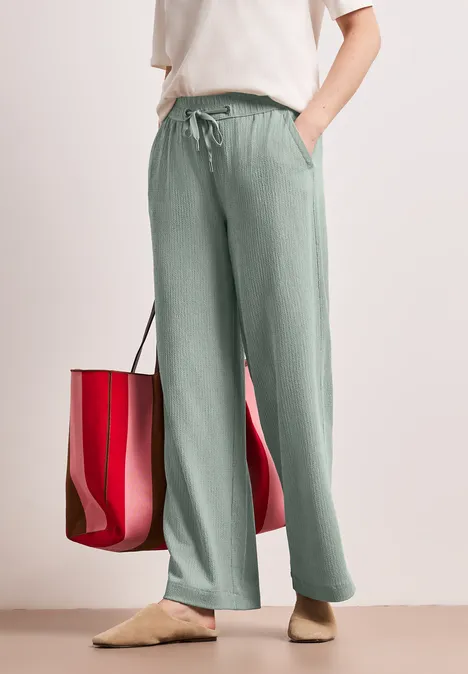 High Waist broek met wijde pijpen in casual pasvorm dark mint green