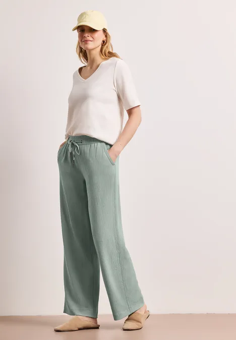 High Waist broek met wijde pijpen in casual pasvorm dark mint green
