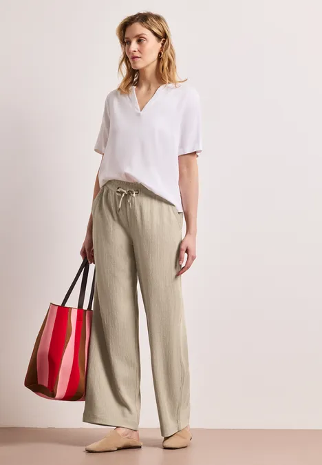 High Waist broek met wijde pijpen in casual pasvorm cobble stone