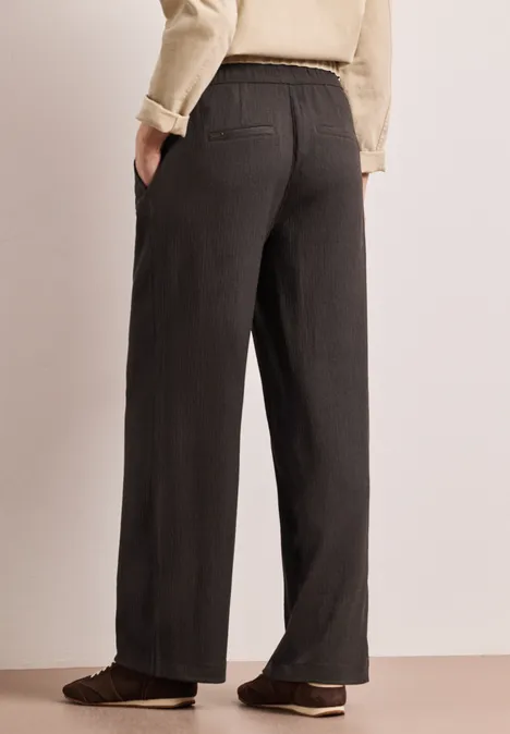 High Waist broek met wijde pijpen in casual pasvorm deep earth