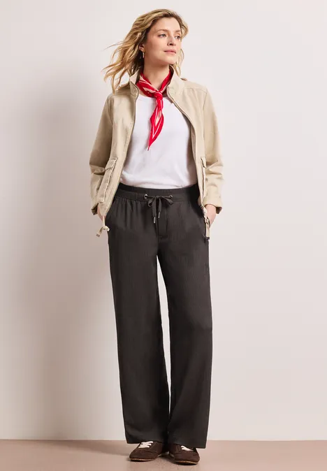 High Waist broek met wijde pijpen in casual pasvorm deep earth